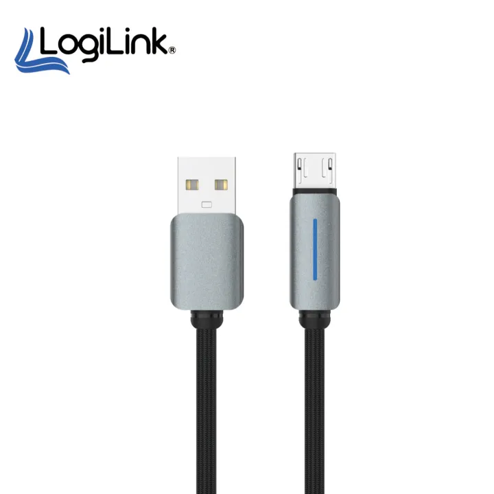 LOGILINK USB TO MICRO NYLON FAST CHARGING DATA CABLE WITH LIGHT 1M
