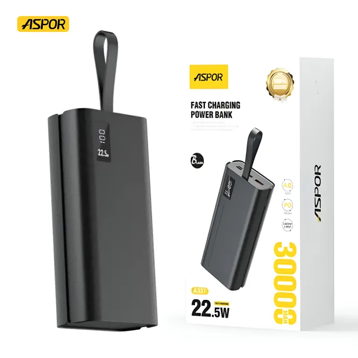 ASPOR A337 22.5W PD 30000MAH FAST CHARGE POWER BANK LCD DISPLAY