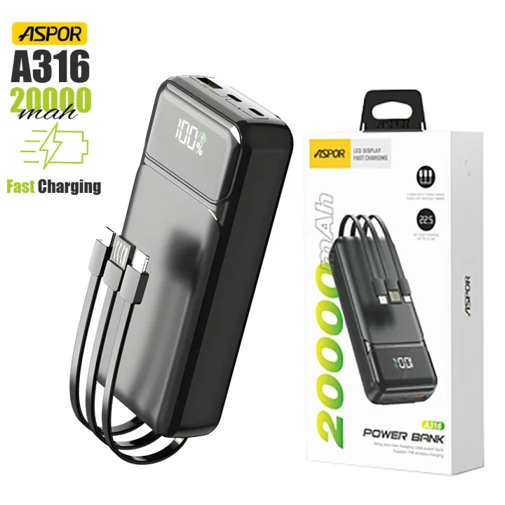 ASPOR A316 20000MAH 22.5W HIGH SPEED BUILT IN CABLE FAST CHARGING POWER BANK
