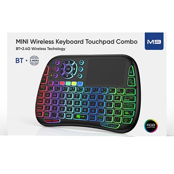 M9 BLUETOOTH MINI WIRELESS KEYBOARD 7 BACKLIT 2.4G AIR MOUSE REMOTE TOUCHPAD