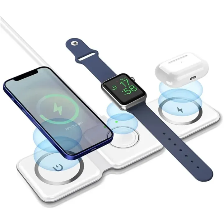 3 IN 1 15W FAST WIRELESS MAGNETIC CHARGING PAD FOR IPHONE, AIRPODS, SMARTWATCH