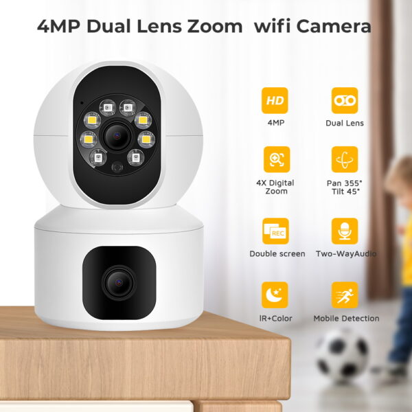 SPEED-X N9-2 HD SMART 4MP 2+2 WIFI DOUBLE LENS AUTO-TRACKING TOW WAY AUDIO IR NIGHT VISION CAMERA - Image 2