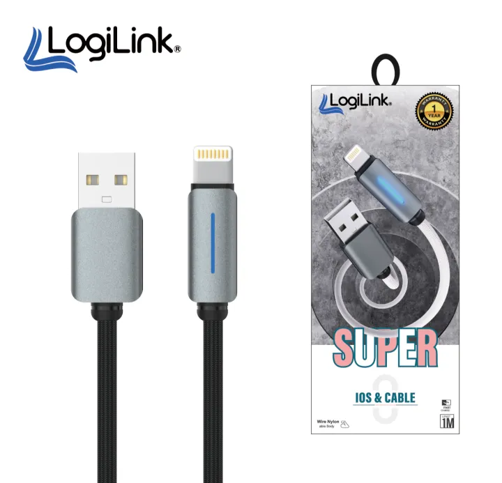 LOGILINK USB TO LIGHTNING NYLON FAST CHARGING DATA CABLE WITH LIGHT 1M (1 YEAR WARRANTY)